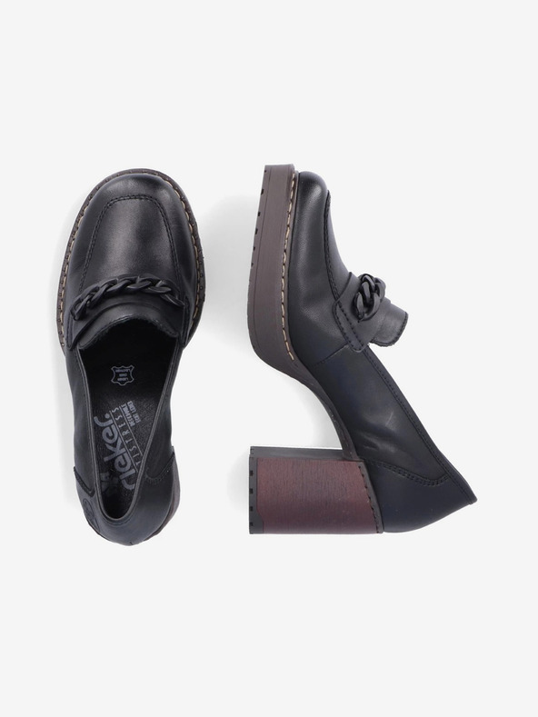 Rieker Черни дамски мокасини от естествена кожа на ток Rieker