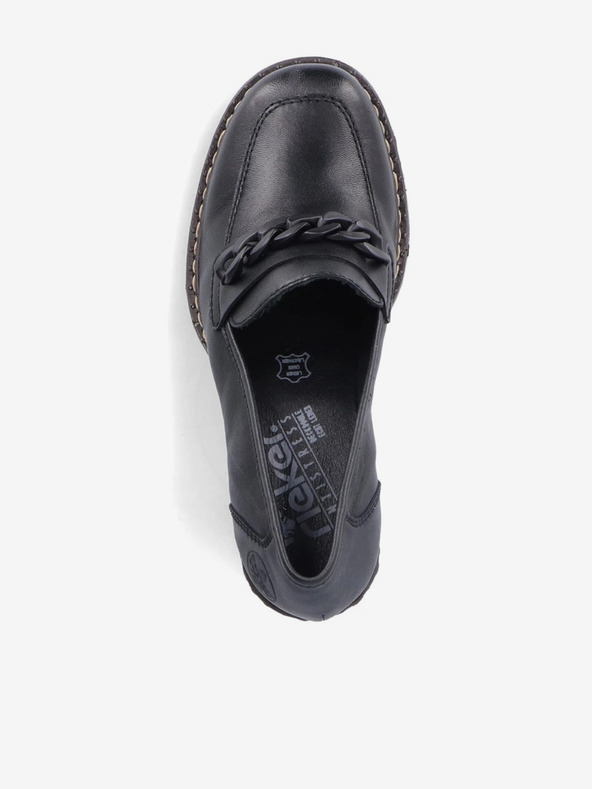 Rieker Черни дамски мокасини от естествена кожа на ток Rieker