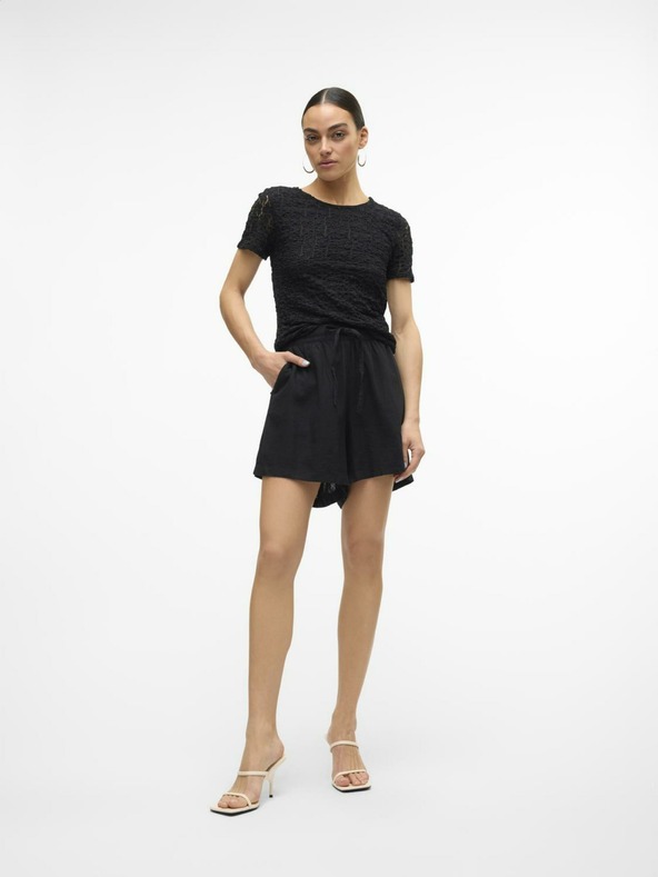 Vero Moda Черни дамски къси панталони от лен Vero Moda Linn
