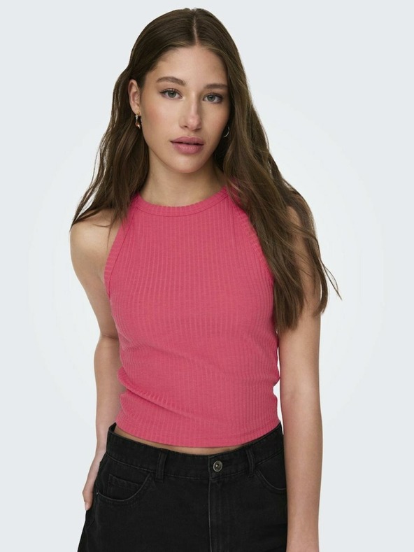 ONLY Тъмнорозов дамски основен топ с ребра ONLY Emma