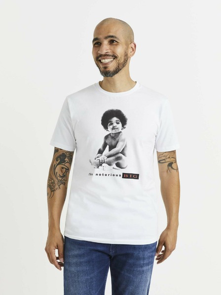 Celio Бяла мъжка тениска с щампа Celio Lvebig