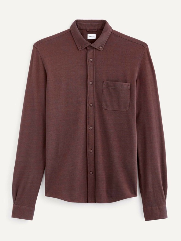 Celio Мъжка риза с джоб в цвят бордо Celio