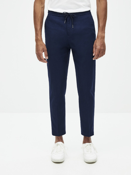 Celio Тъмносин мъжки ленен панталон с изрязани крачоли Celio