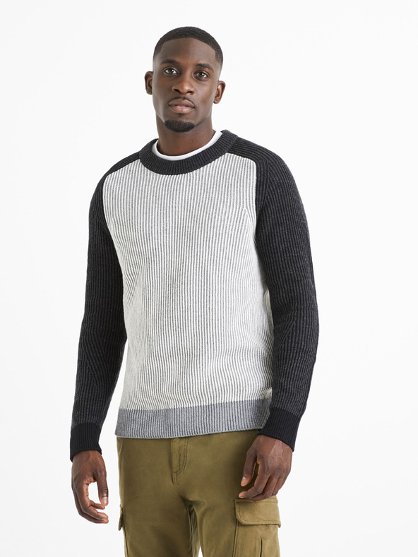 Celio Сив мъжки оребрен пуловер от вълнена смес Celio Veriblock