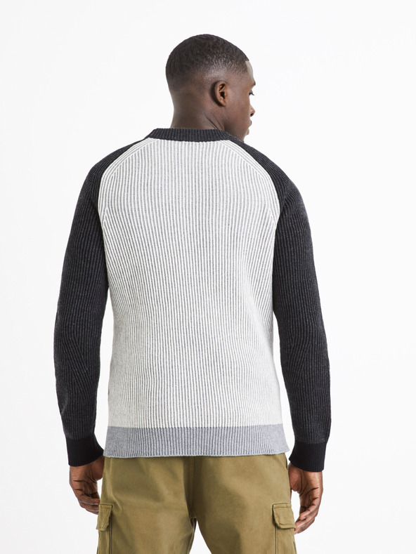 Celio Сив мъжки оребрен пуловер от вълнена смес Celio Veriblock