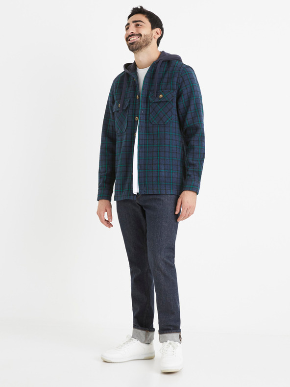 Celio Зелена и синя мъжка карирана риза с качулка Celio Valines