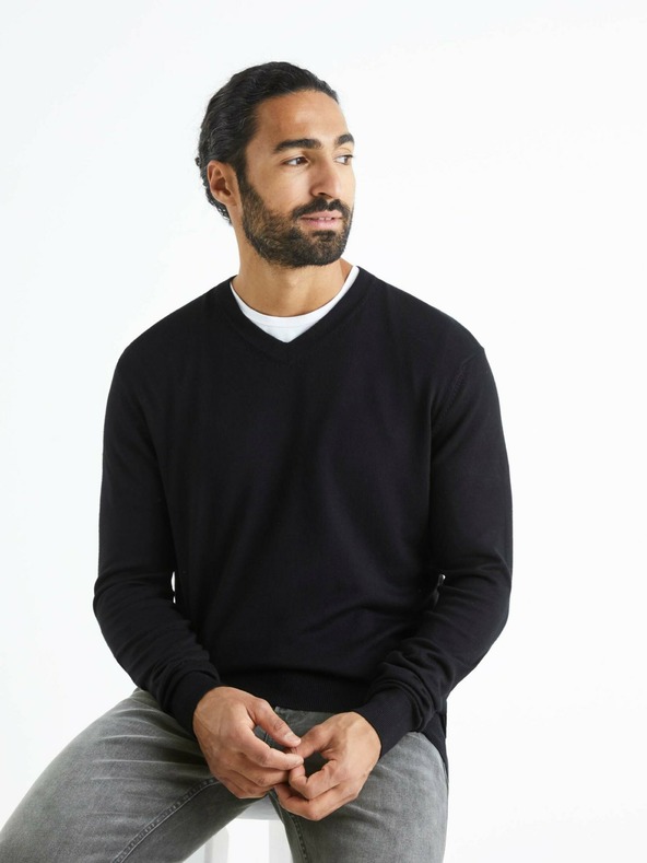 Celio Мъжки черен пуловер Celio Befisrtv