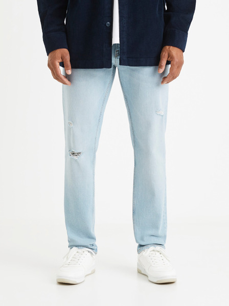 Celio Светлосини мъжки дънки с права кройка и скъсан ефект Celio Vomarble