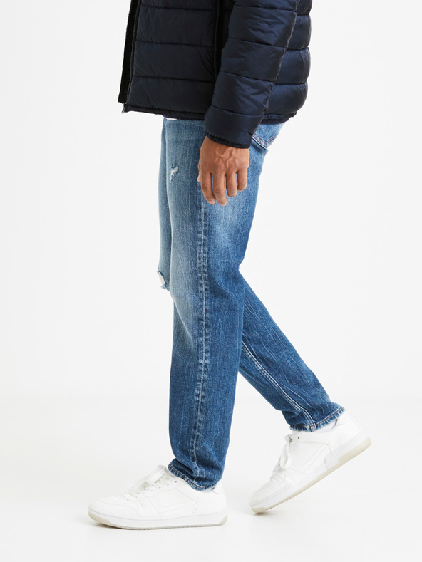 Celio Сини мъжки дънки с права кройка и разкъсан ефект Celio Vomarble