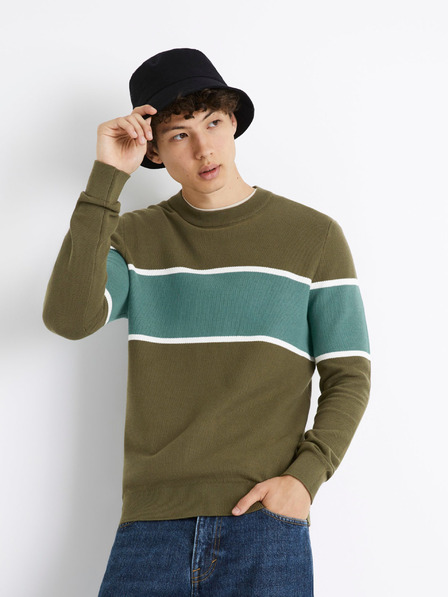 Celio Мъжки раиран пуловер в цвят каки Celio