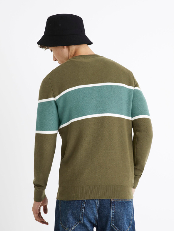 Celio Мъжки раиран пуловер в цвят каки Celio
