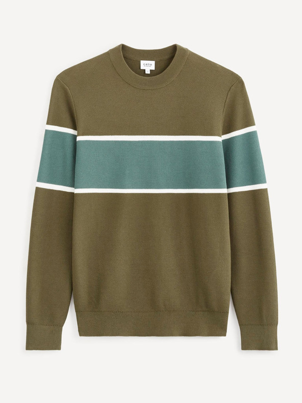 Celio Мъжки раиран пуловер в цвят каки Celio
