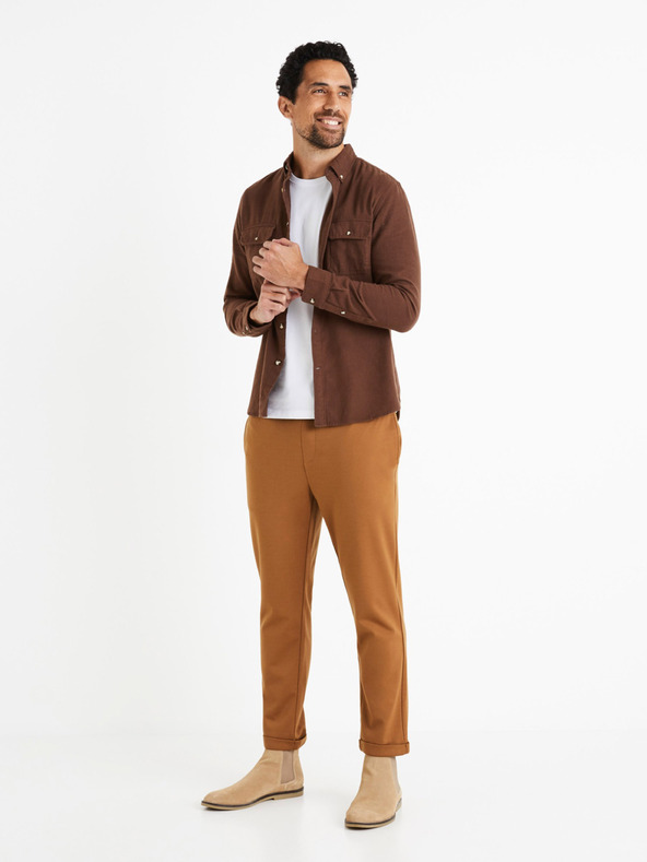 Celio Кафява мъжка фланелена риза Celio Caoflacko