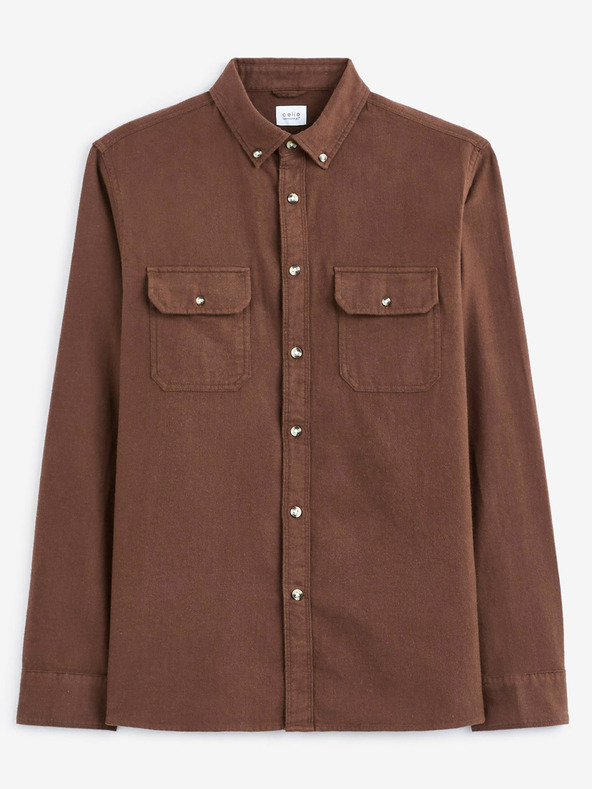 Celio Кафява мъжка фланелена риза Celio Caoflacko