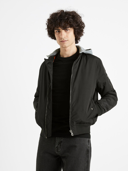 Celio Черен мъжки бомбър с качулка Celio Cujameshoo