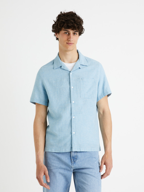 Celio Светлосиня мъжка ленена риза Celio Fatext