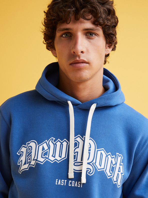 Celio Син мъжки пуловер с качулка Celio Fecago