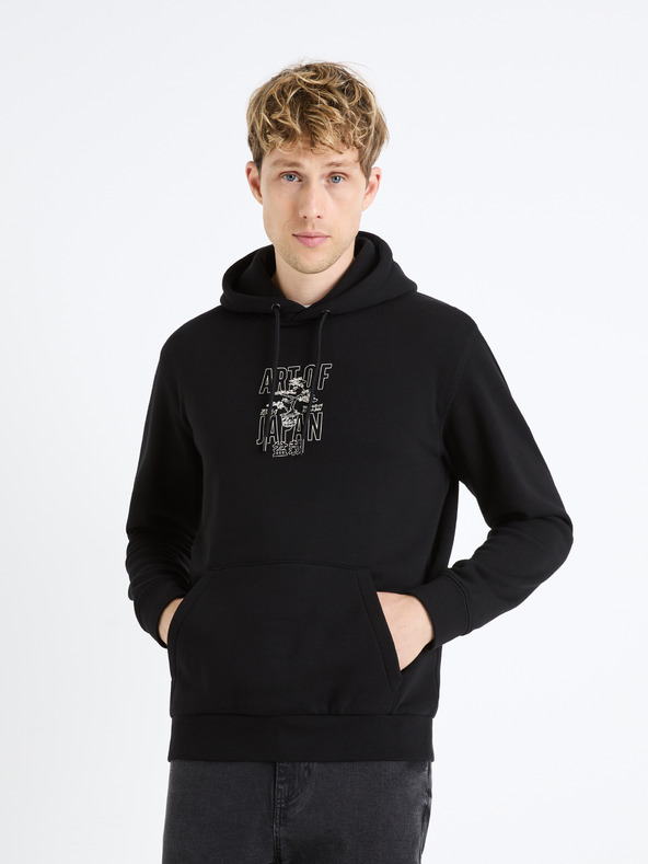 Celio Черен мъжки пуловер с качулка Celio Fejabowl