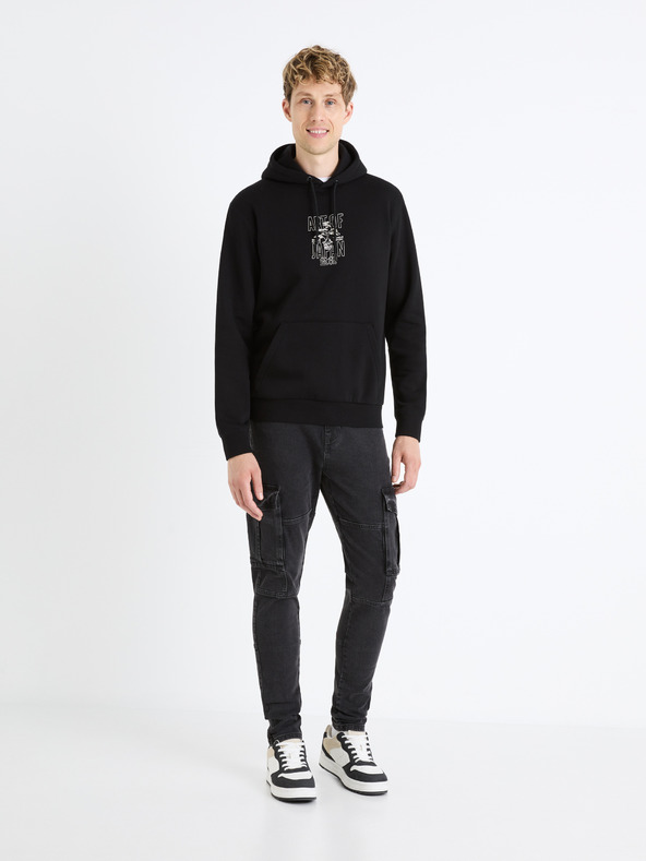 Celio Черен мъжки пуловер с качулка Celio Fejabowl