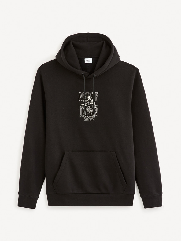 Celio Черен мъжки пуловер с качулка Celio Fejabowl