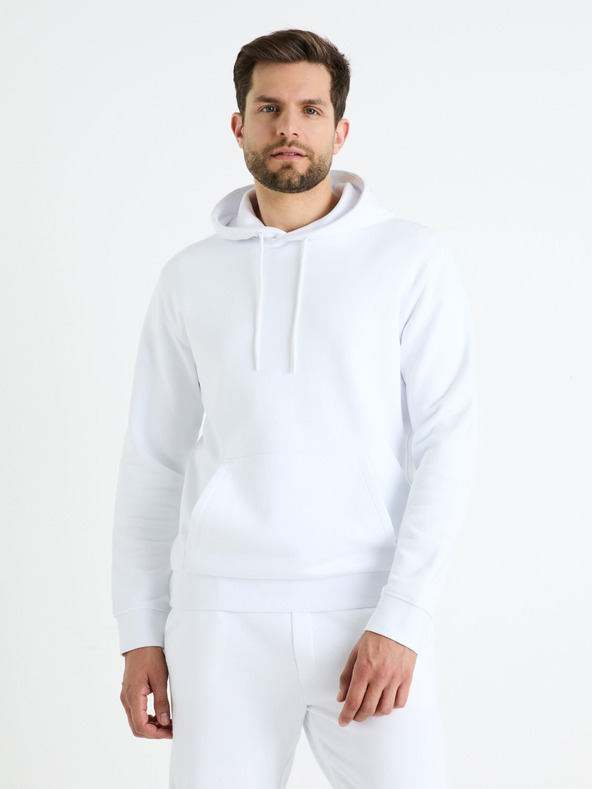 Celio Бял мъжки суитшърт с качулка Celio Fesix