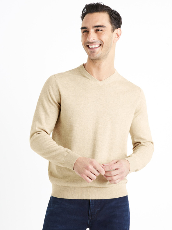 Celio Бежов мъжки основен пуловер Celio Decotonv