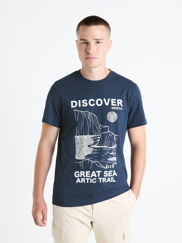 Celio Тъмносиня мъжка тениска с щампа Celio Fedecamp