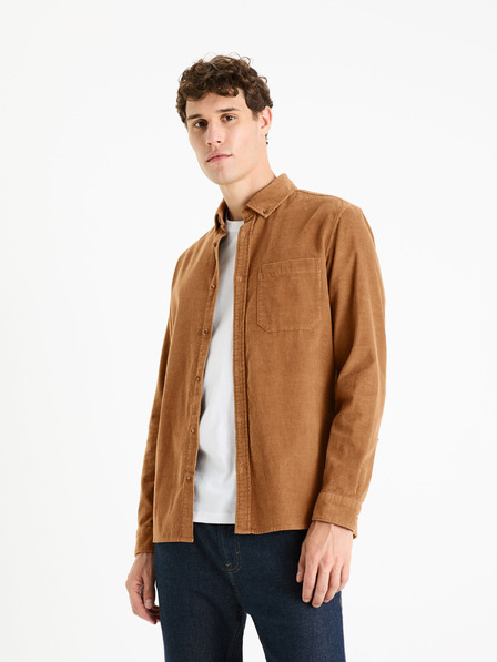 Celio Кафява мъжка велурена риза Celio Faduroy
