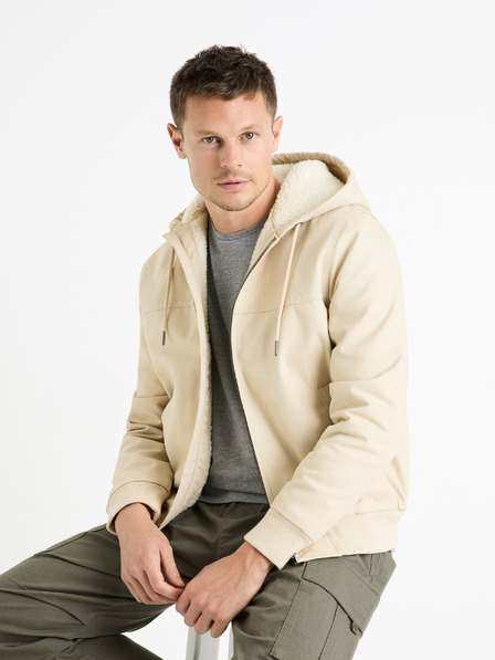 Celio Кремаво мъжко яке от изкуствена кожа Celio Fuhoodie