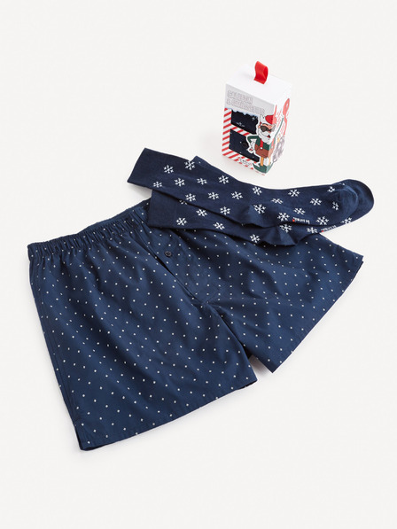 Celio Комплект тъмносини мъжки къси панталони и чорапи в подаръчен пакет Celio