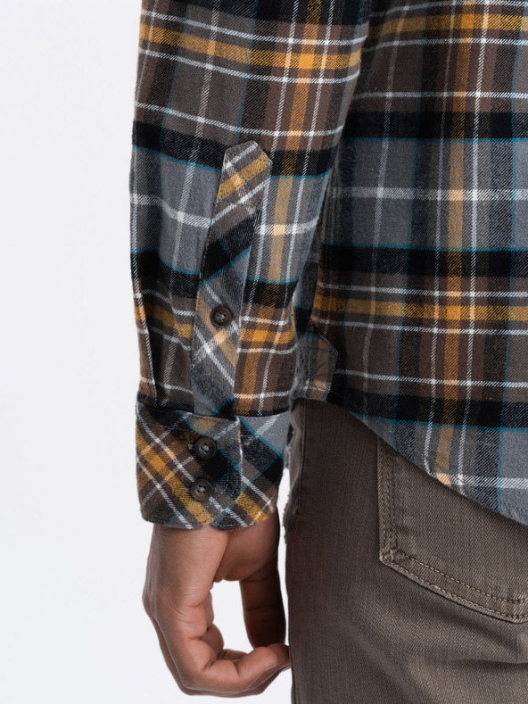 Ombre Clothing Оранжево-сива мъжка фланелена риза Ombre Clothing