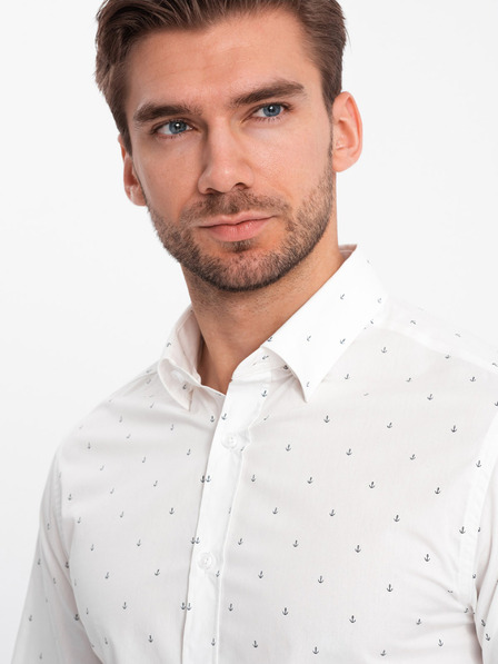 Ombre Clothing Бяла мъжка риза с шарки от Ombre Clothing