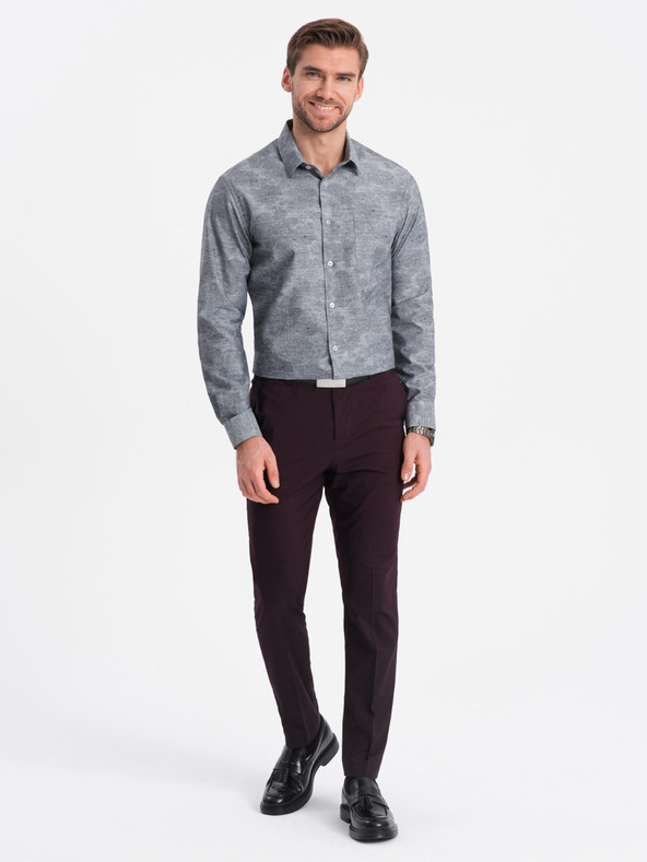 Ombre Clothing Сива мъжка риза с шарки Ombre Clothing