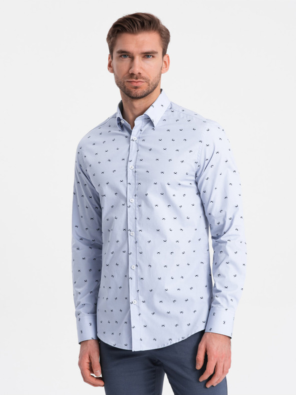 Ombre Clothing Светлосиня мъжка риза с шарки Ombre Clothing