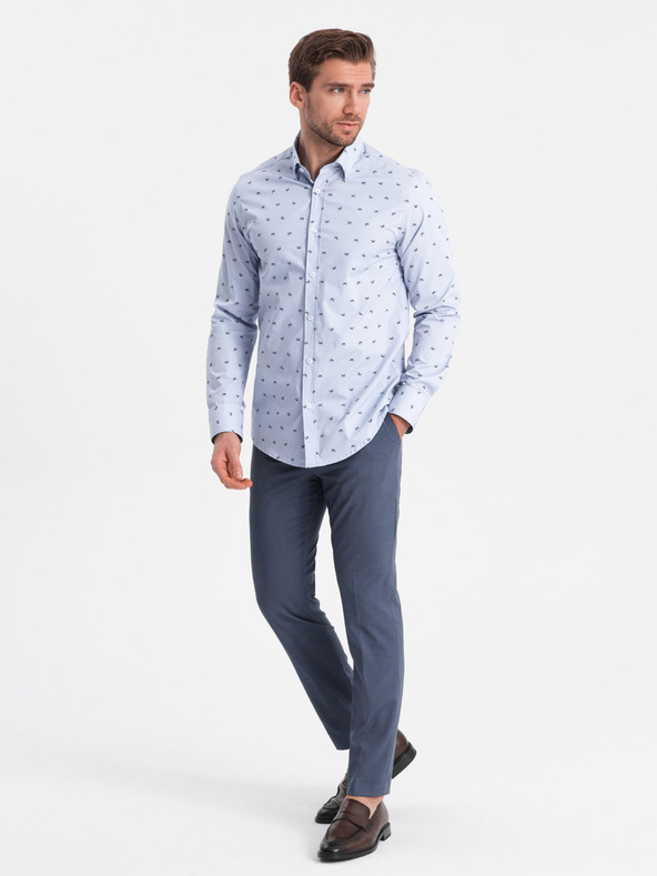 Ombre Clothing Светлосиня мъжка риза с шарки Ombre Clothing