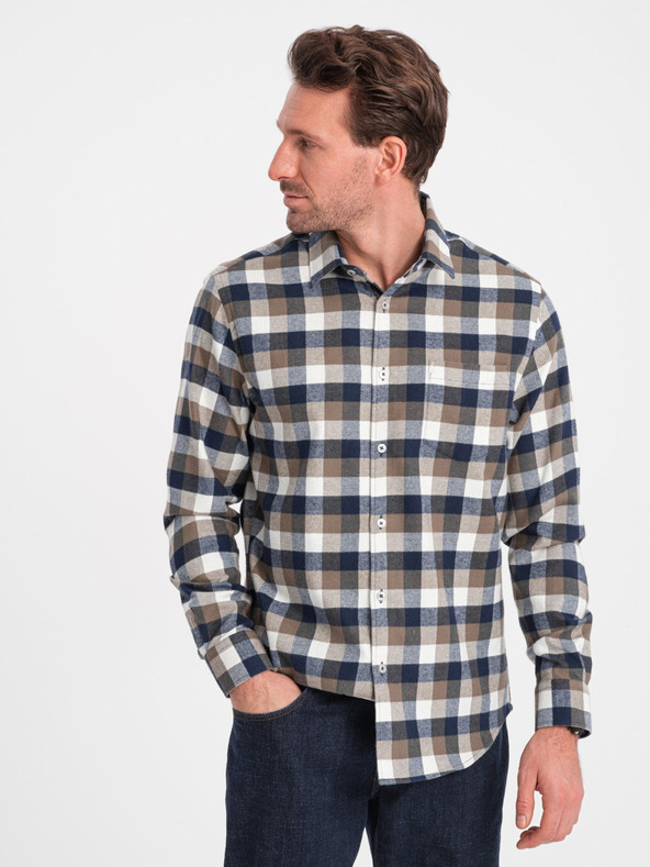 Ombre Clothing Мъжка карирана фланелена риза в кафяво и синьо от Ombre Clothing