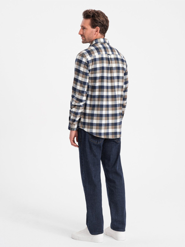 Ombre Clothing Мъжка карирана фланелена риза в кафяво и синьо от Ombre Clothing
