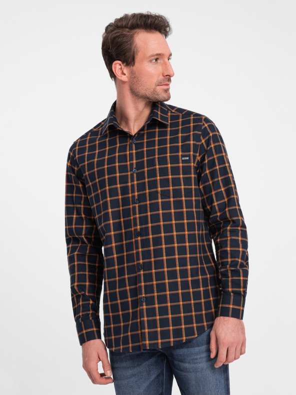 Ombre Clothing Оранжево-синя мъжка карирана фланелена риза Ombre Clothing