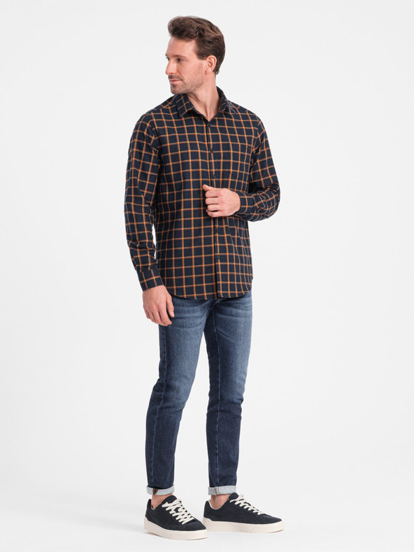 Ombre Clothing Оранжево-синя мъжка карирана фланелена риза Ombre Clothing