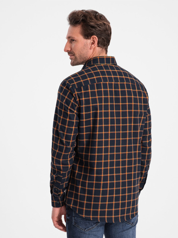 Ombre Clothing Оранжево-синя мъжка карирана фланелена риза Ombre Clothing