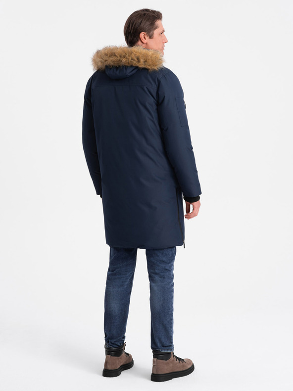 Ombre Clothing Тъмно синьо мъжко зимно яке с изкуствена кожа Ombre Clothing Alaskan