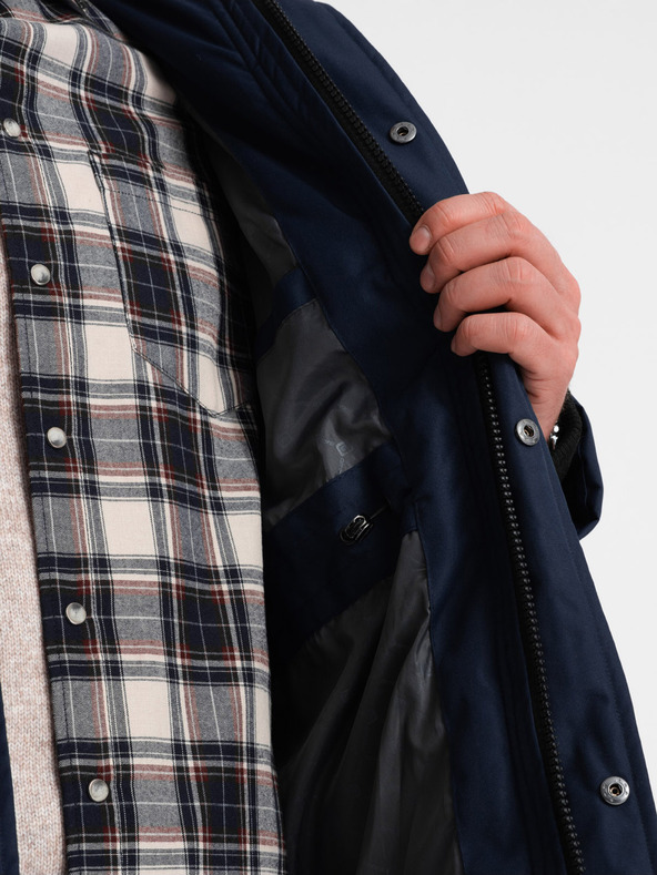 Ombre Clothing Тъмно синьо мъжко зимно яке с изкуствена кожа Ombre Clothing Alaskan