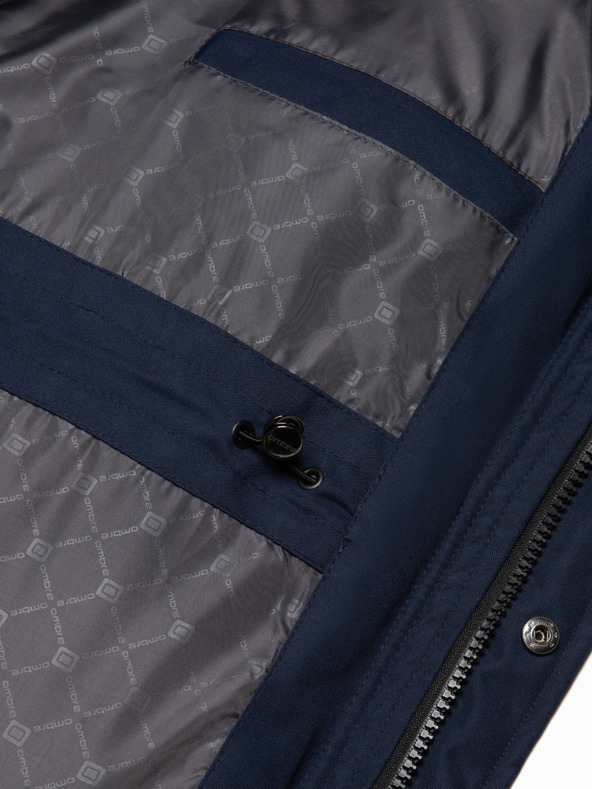 Ombre Clothing Тъмно синьо мъжко зимно яке с изкуствена кожа Ombre Clothing Alaskan