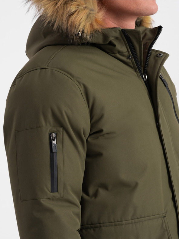 Ombre Clothing Зелено мъжко зимно яке с изкуствена кожа Ombre Clothing Alaskan