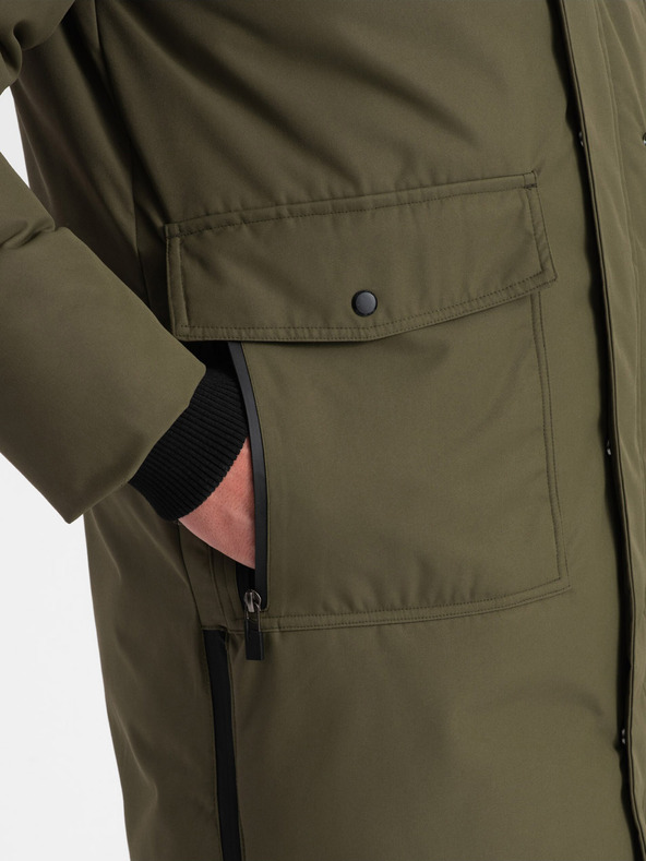 Ombre Clothing Зелено мъжко зимно яке с изкуствена кожа Ombre Clothing Alaskan