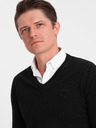Ombre Clothing Мъжки черен пуловер с яка от риза Ombre Clothing