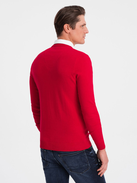 Ombre Clothing Червен мъжки пуловер с яка на риза Ombre Облекло