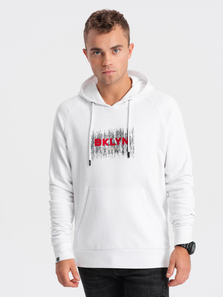 Ombre Clothing Бял мъжки суитшърт с качулка и щамп Ombre Clothing