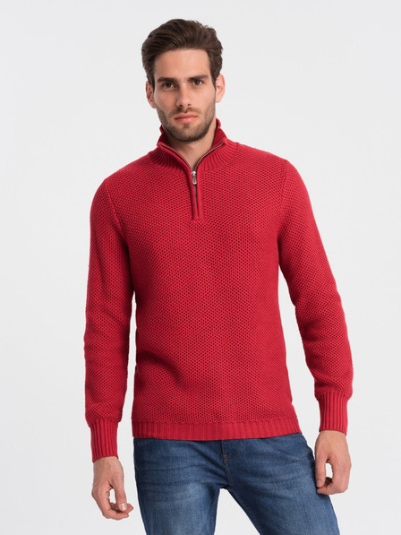 Ombre Clothing Червен мъжки пуловер с яка Ombre Clothing