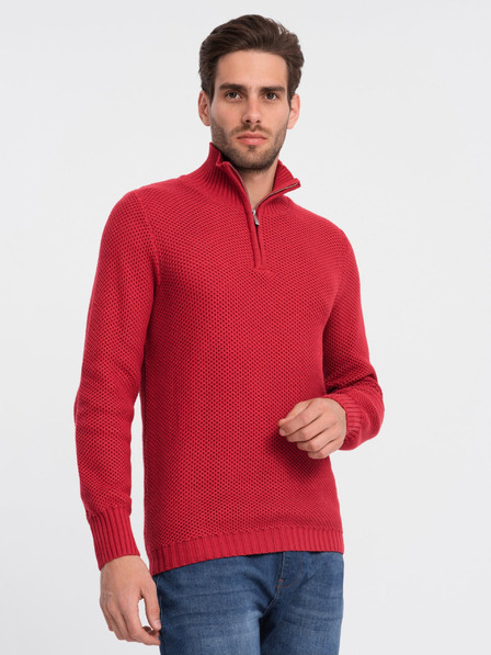 Ombre Clothing Червен мъжки пуловер с яка Ombre Clothing